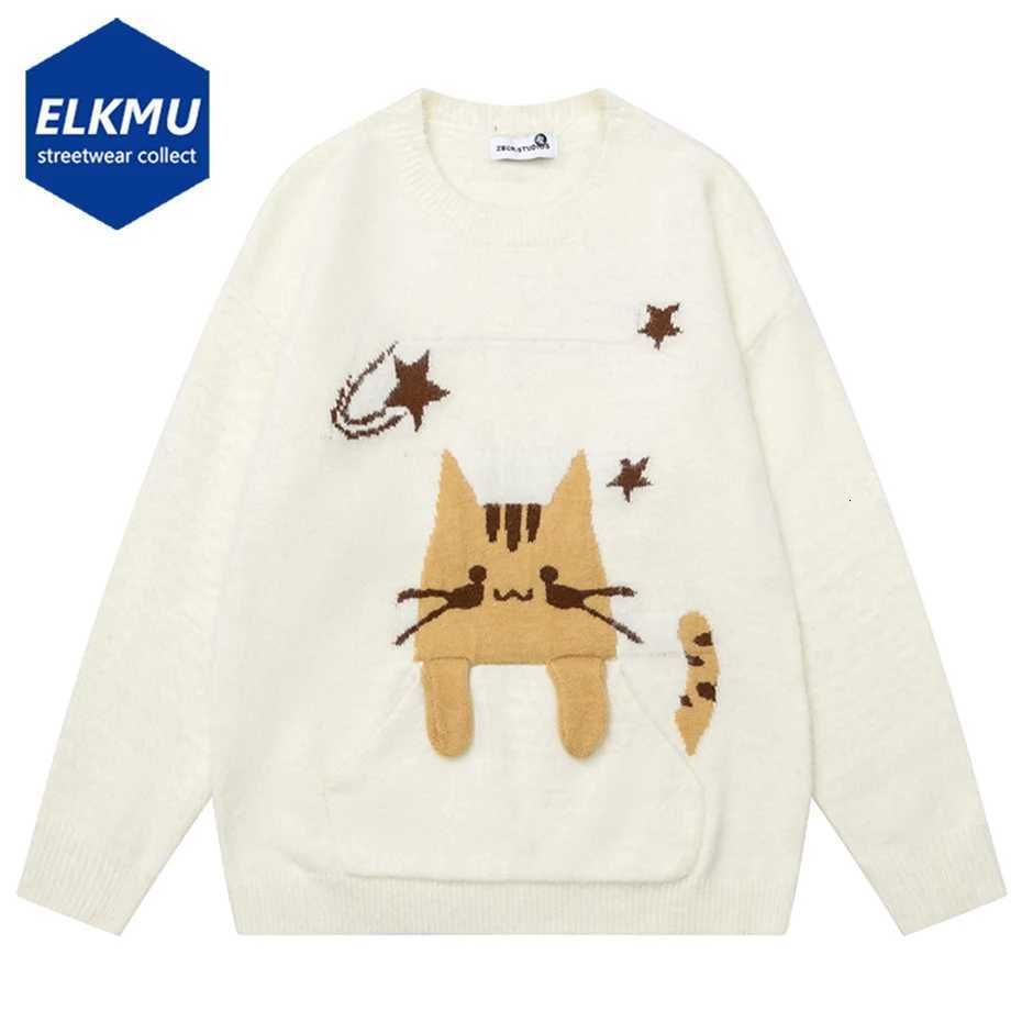 Graphic Cat Men's Sweaters Sweaters Streetwear Harajuku Hip Hop Oversized Y2K Sweaters Knitted Jumpers Unisex Casual Loose Sweater Knitwear C26