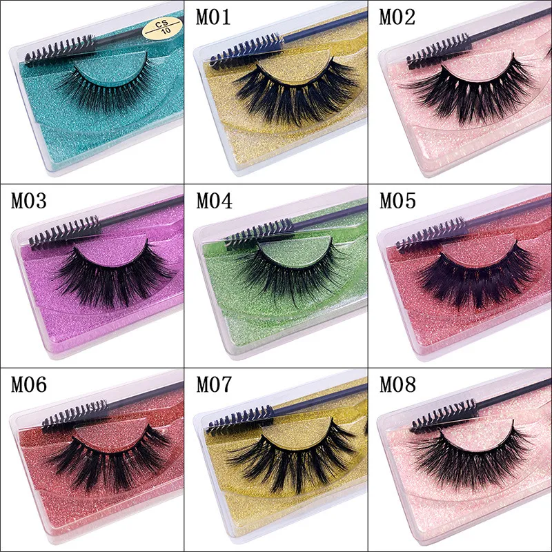 Natural False Eyelashes Soft Light Fake 3D Mink Eyelash Glitter Eyelash Extension Mink Lashes With Eyelash Tweezer Brush