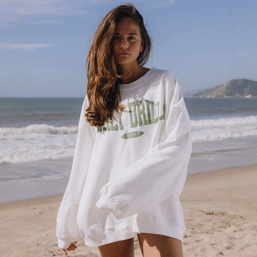 2026 DAILY DRILLS New Niche Top Designer Cotton Hoodie Sweatshirt Daily Drills Classic Foam Letter Print Crew Neck Women Long Sleeve Casual Loose
