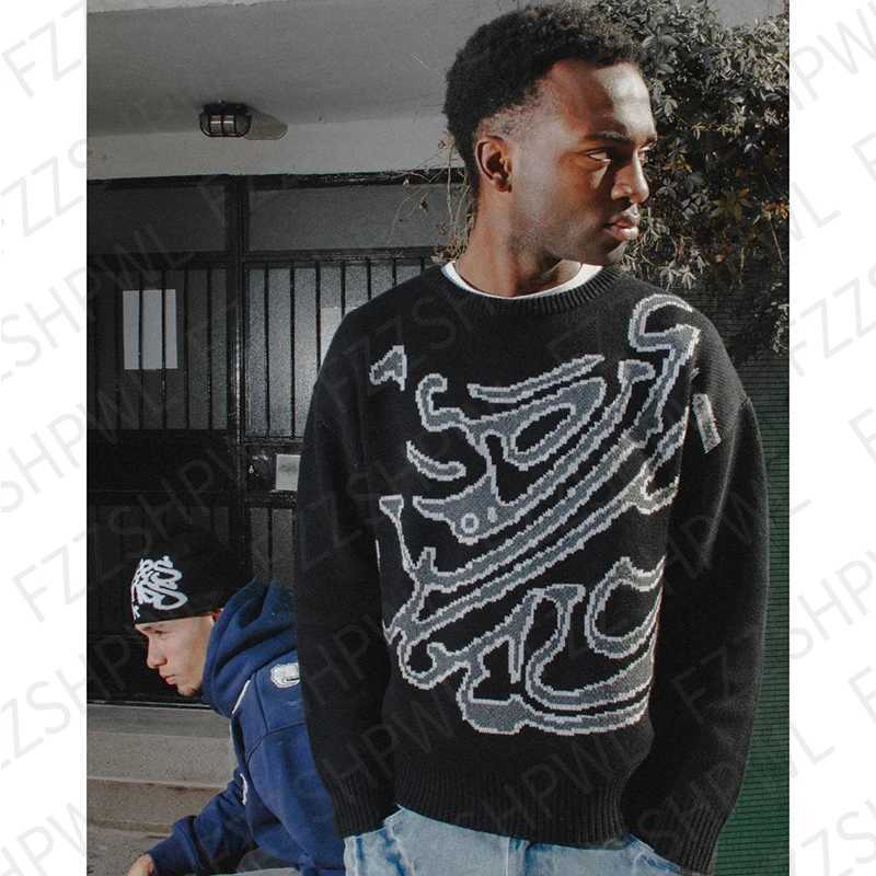 Subculture Men's Sweaters Oversized Y2k Knitted sweater Aesthetics Graphic Print Punk Pullover Hip Hop Streetwear Knitt Top Fashion Rock Gothic