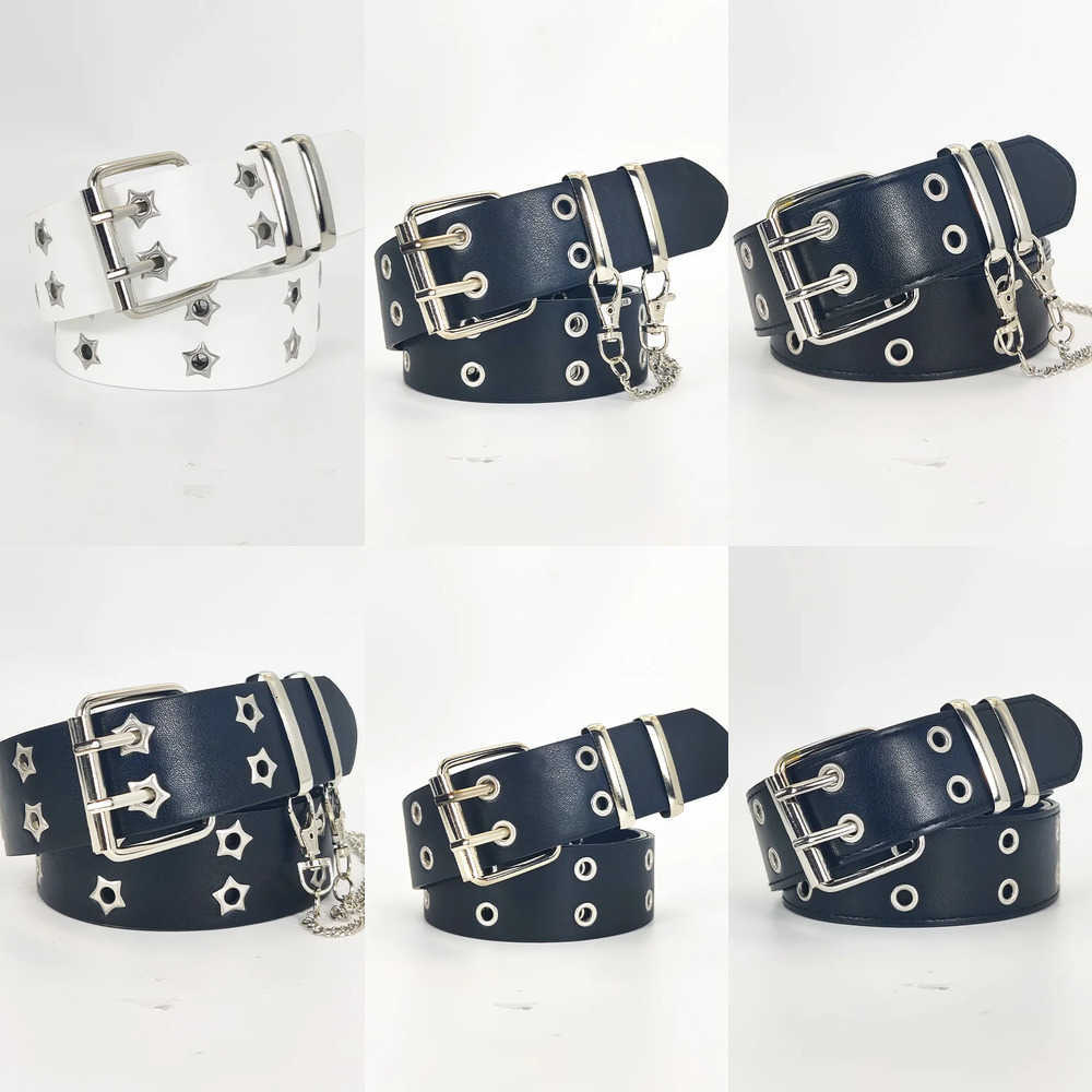 110cm Unisex Men Belts Belts For Women High Quality Double Hole Star Eyelet Hip Hop Rock Style Subculture Y2K Belt Punch Free Size J260923