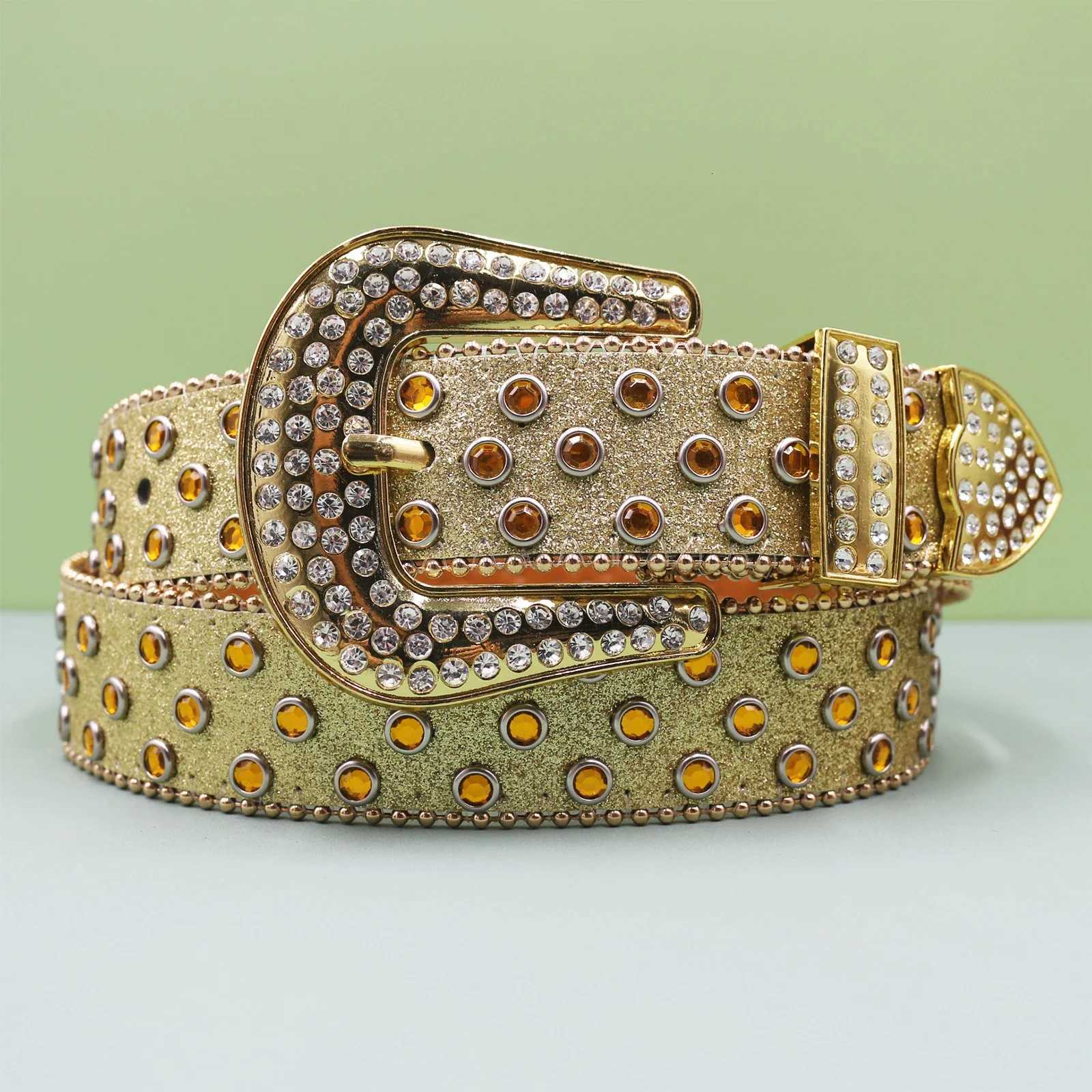 Belt Belts Punk Shiny Rhinestone Belts Brand Y2k Bling Sequin Designer Belts Pu Fashion Waistband Jeans Pants Decor Belt for Women Men N260923