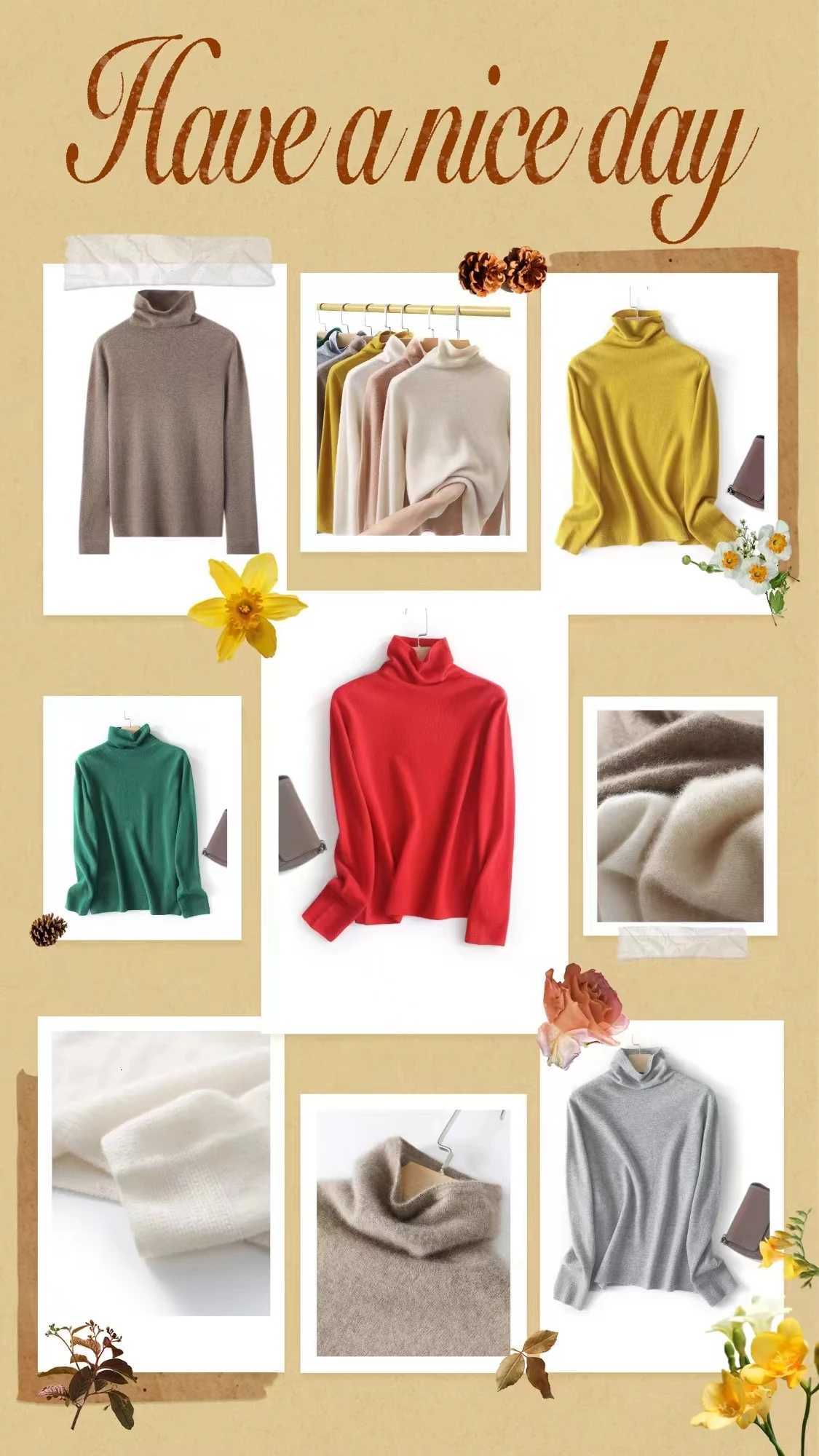 Women's Sweaters Spring Autumn Winter Women Stacked neckline Pullover 100% Pure Wool Sweater Long Sleeve Worsted Wool Knit Breathable Tops H260