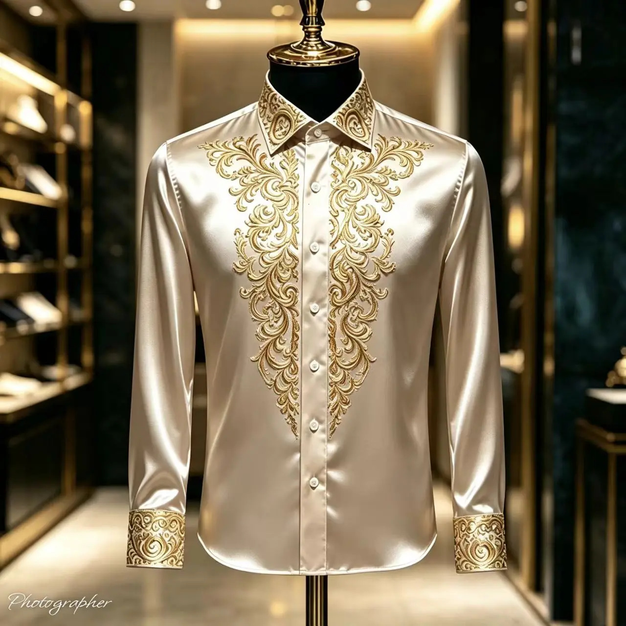 Men's y Satin Shirt with Printed Collar Slim Fit Long Sleeved Formal Dress Shirt Casual Wedding Party Evening Dress 260922