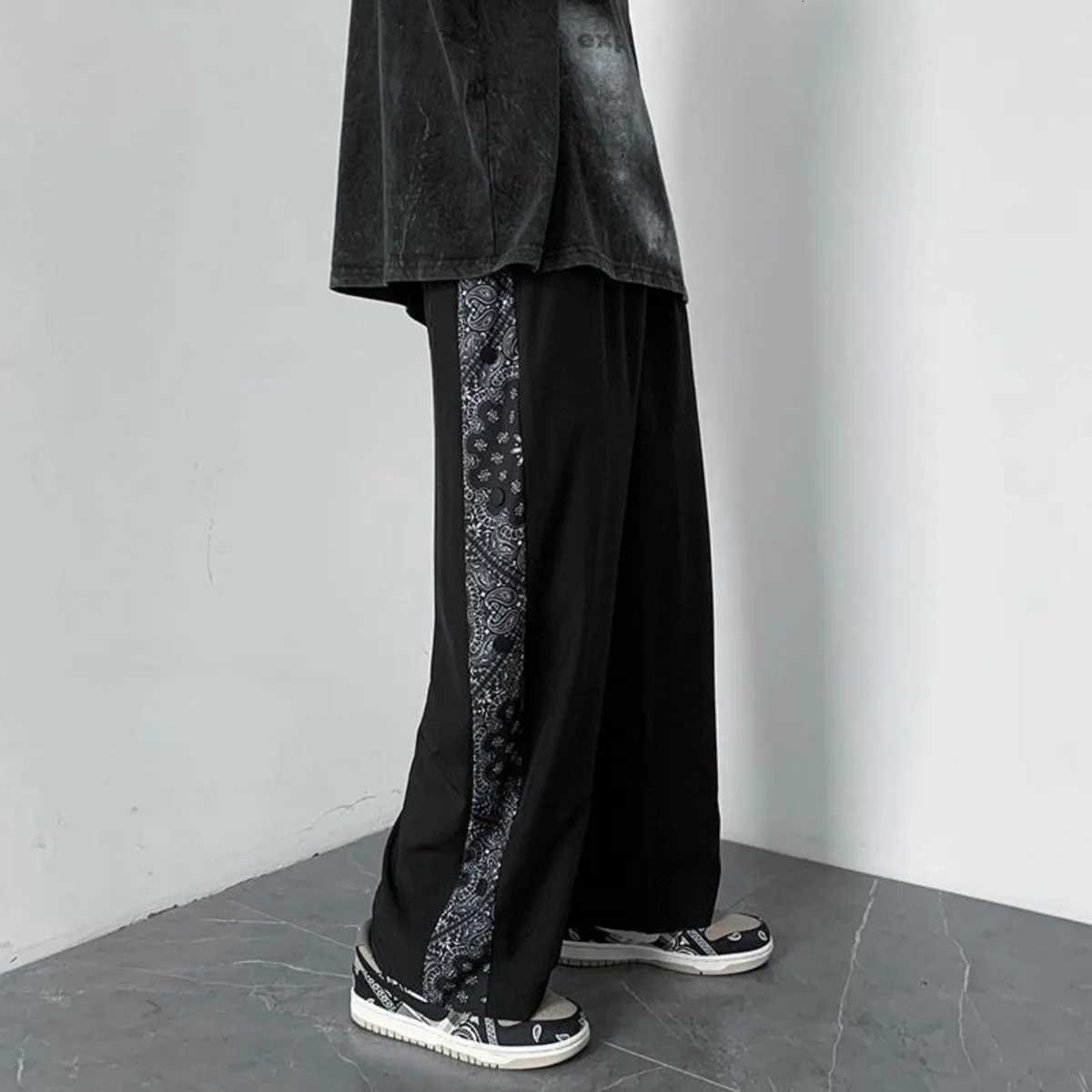 Men's Pants 2025 New in Spring Summer Men's Casual Pants Black Drawstring Straight Wide Leg Trouser Male Trendy Baggy Fashion Loose Fit H2