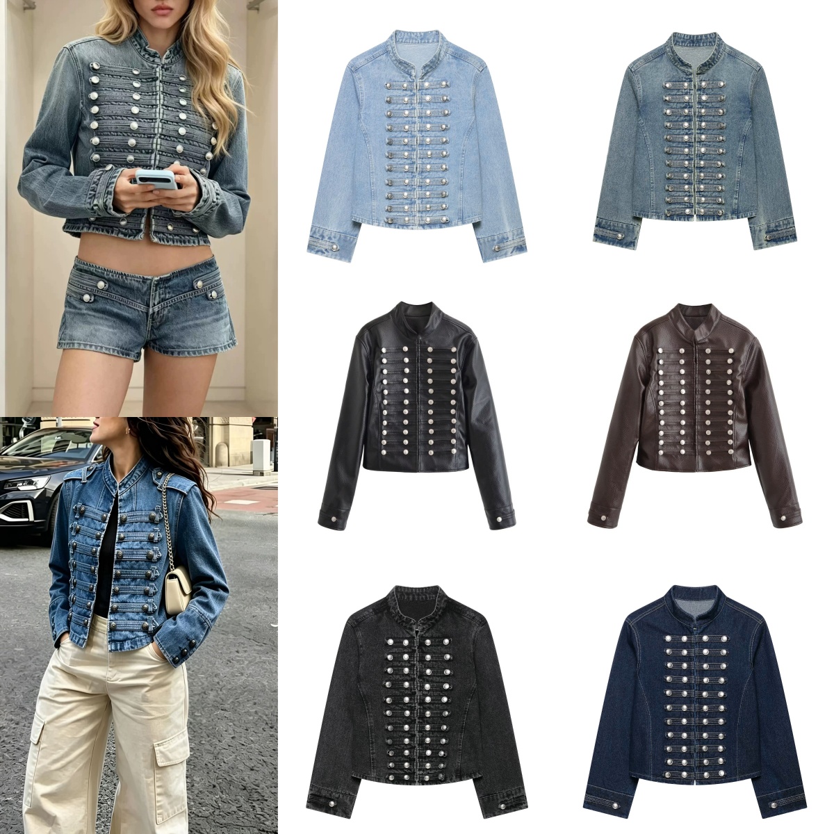 Women denim jacket French Vintage Button Jacket Court Cropped Embroidery Patch Slim Fit Top Luxury Fashion Versatile Front Slimming Denim Coat For L