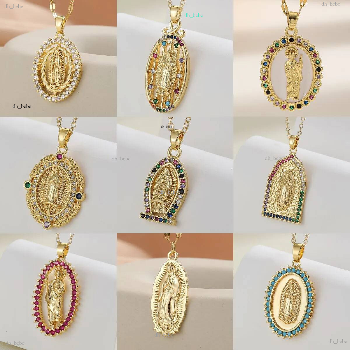 Collier en or 18 carats avec pendentif Vierge Marie Madonna pour femme religieuse Dame de Guadalupe Pendentif Amulette Statue Zircone Cubique CZ