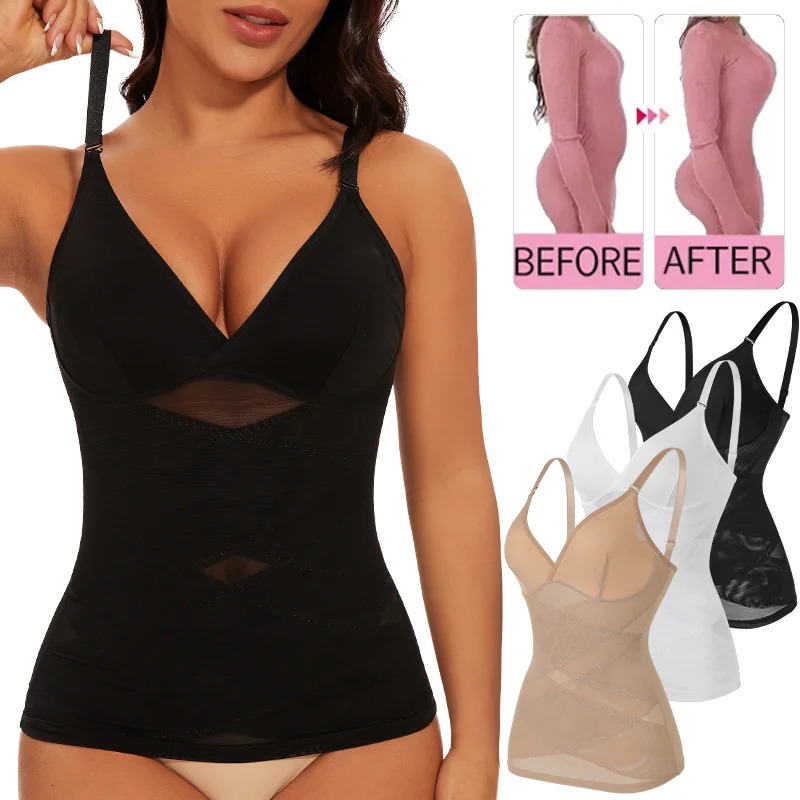 Body Shaper for Women Tummy Control Shapewear Compression Tanks Cami Tops VNeck Camisoles Seamfree See Through Waist 260928