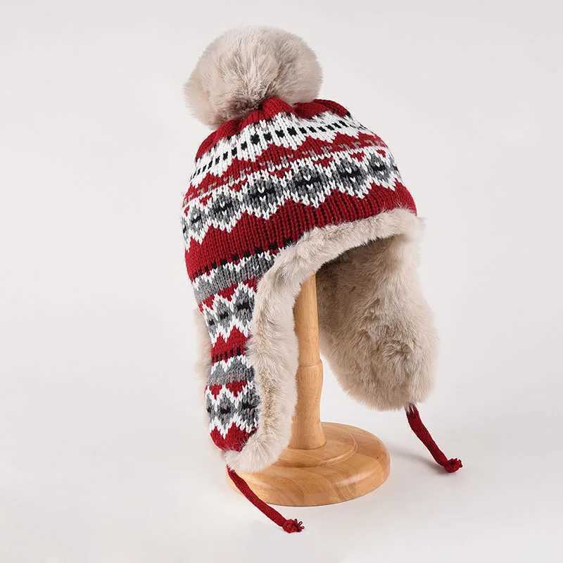Lei Retro Feng Hat Womens Warm Autumn And Winter Plush Windproof Ear Protection Knitted Hat Ski S260924JKKR