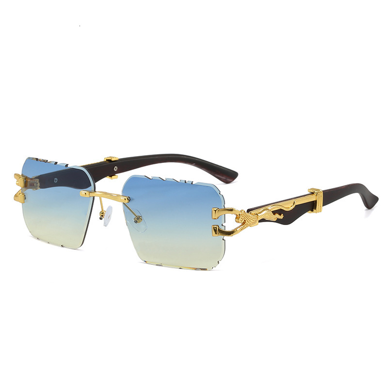 Vintage Brand Designer Sunglasses New Fashion Beveled Square Frame Glasses With Unique Leopard Head Decoration, Wave-Shaped Sunglasses For Women Hig