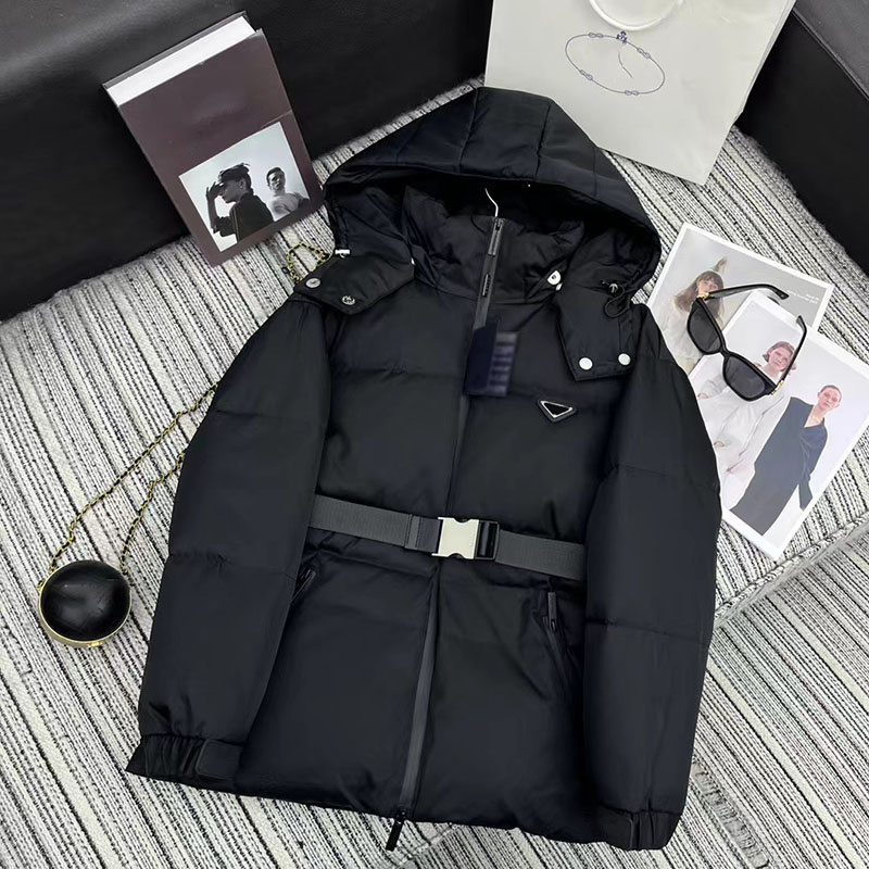 2026SS Women's Designer Down Jacket, Long Winter Warm Outerwear, Jacket, Casual Coat, Hooded, Belted, Long Sleeve Cotton Puffer Jacket