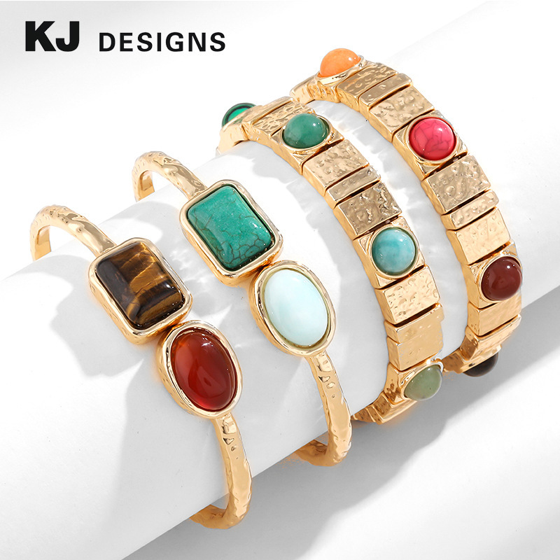 VVS moissanite ean and American Vintage Style Cross-Border Fashion Design Trendy Imitation Jewelry Turquoise Tiger Eye Stone Retro Bracelet