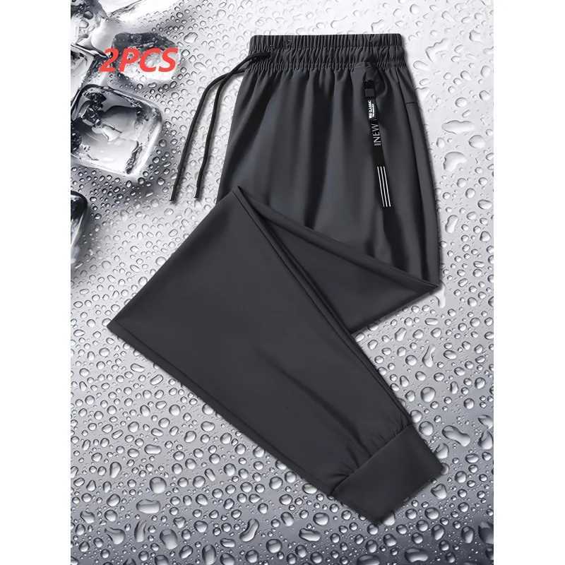 Men's Pants 2pcs New Summer Thin Ice Silk Pants Black and Gray Men's Ice Silk Fiber Joggers Man Gift Jogger Baggy Fishing Track Y2k D26092