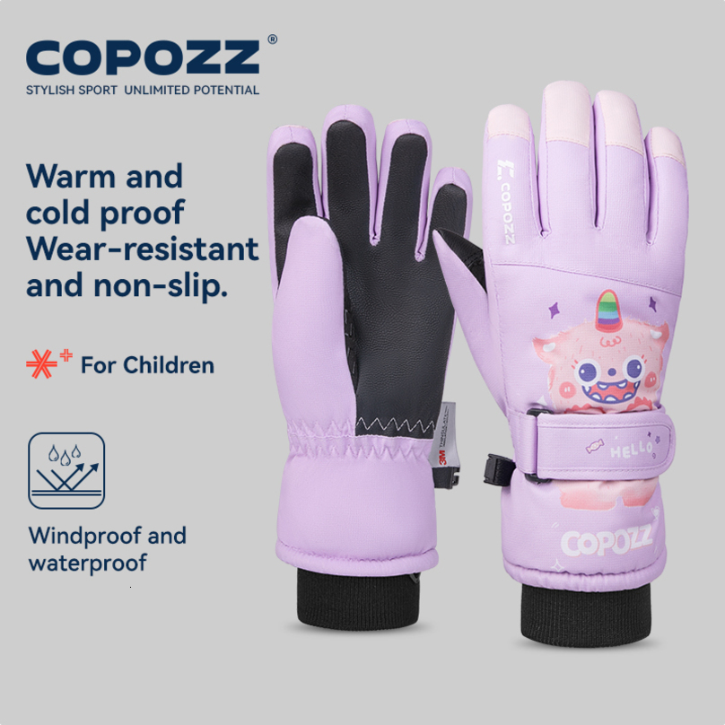 COPOZZ Childrens Ski Gloves Thinsulate Wear Resistant Winter Thermal Cartoon Waterproof Snowboard For Kids w260923