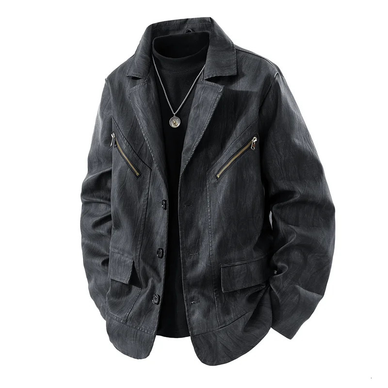 Autumn American Style Lapel Faux Leather Jacket Men Retro Moto Coat Loose Fashion Simple Versatile Casual Daily Street Wear 260923