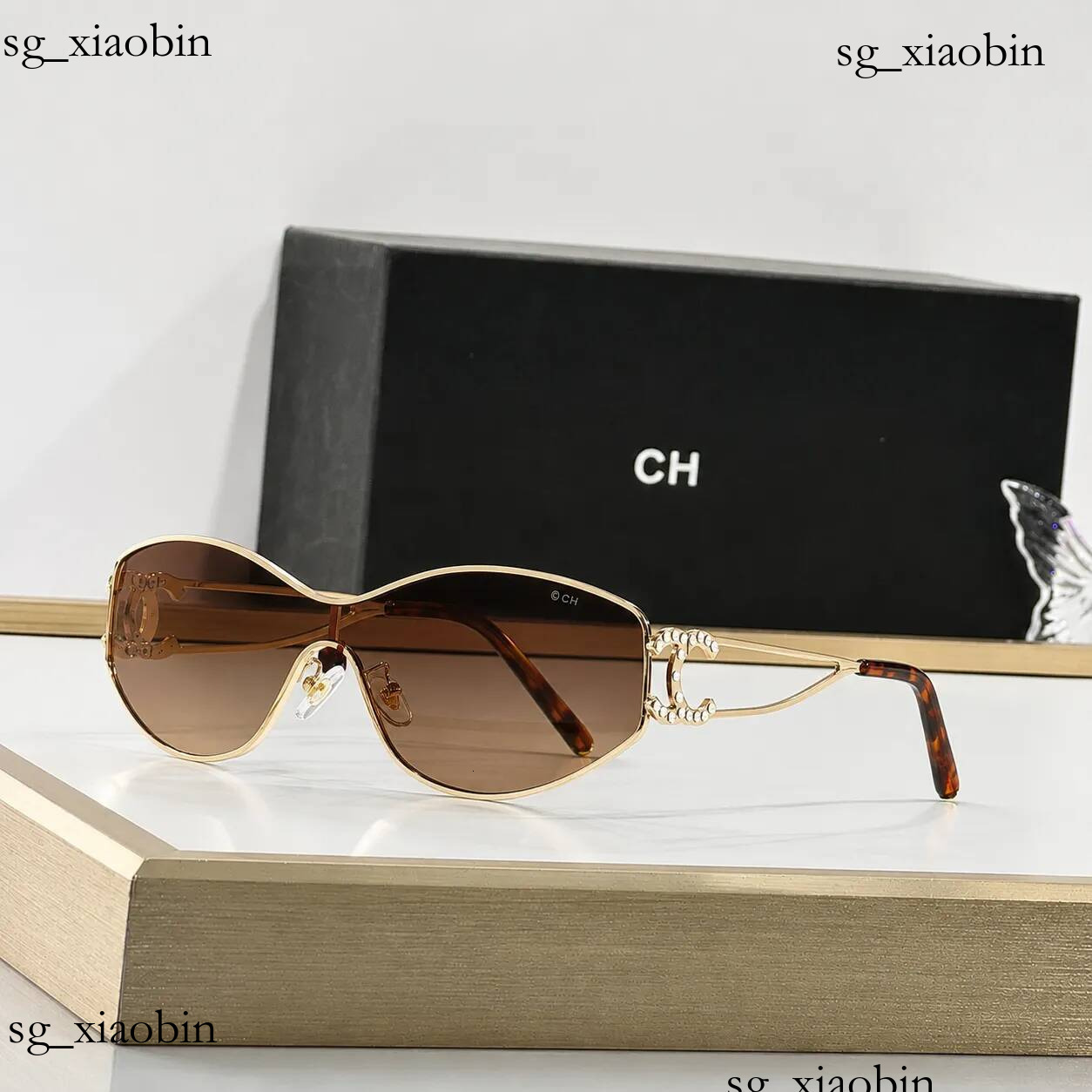 Designer Inspired Rimless Sunglasses Women Oversized Shield Gradient Lens Luxury Metal Frame UV400 Eyewear with box Hot