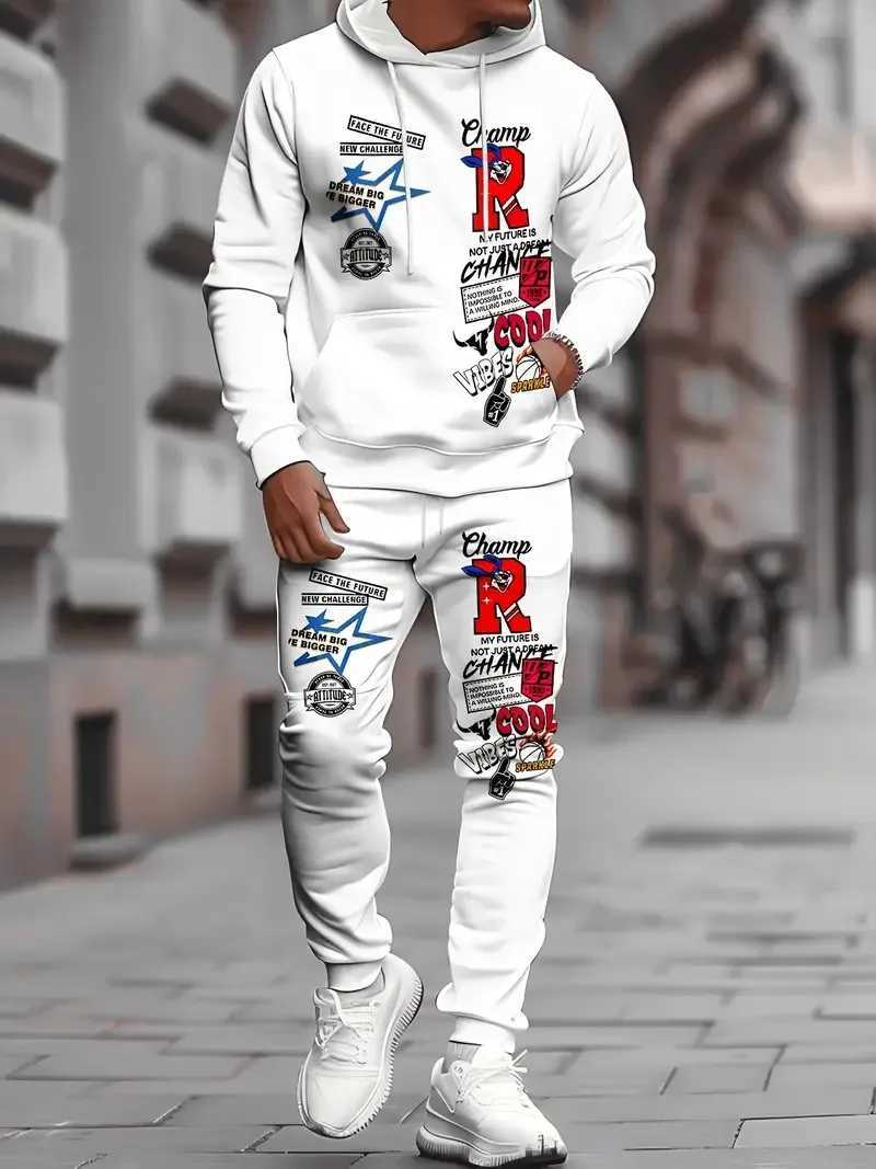 The new men's hoodie set for Spring and Autumn 2025 features a casual fashionable and comfortable 3D letter pattern print T260924