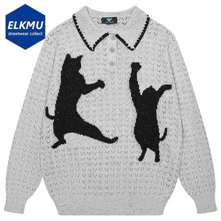 Funny Men's Sweaters Cat Sweaters Knit Jumpers Men Casual Loose Sweater Pullover Unisex Streetwear Harajuku Hip Hop Y2K Sweaters Kntwear C26092