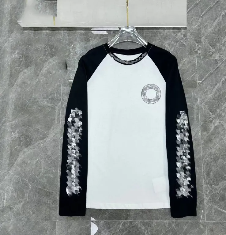 Chrome Men Hearrt Long Sleeve Designer Shirt Sanskrit Print Crosses Graphic Tees High Street Hip Hop Horseshoe Tops High Quality Hot Sale Crome Long