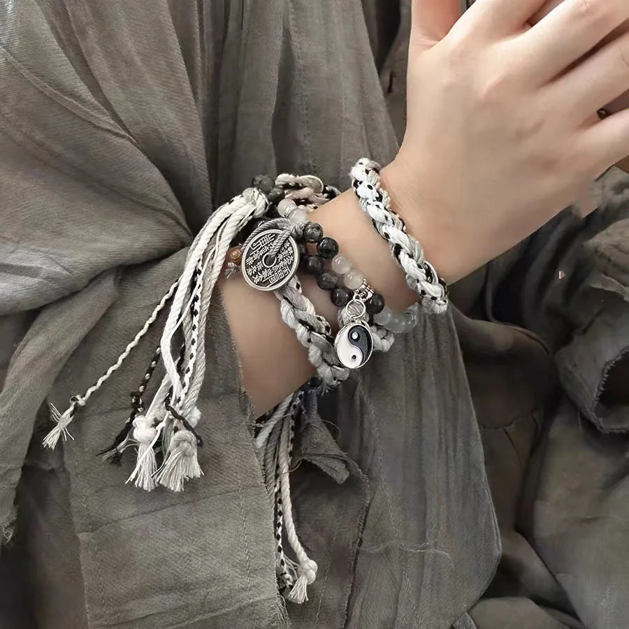 Handmade Braided Bracelets for Women Men Chinese Style Charm Double Layer Stackable Bead String Bracelets Adjustable Jewellery260918