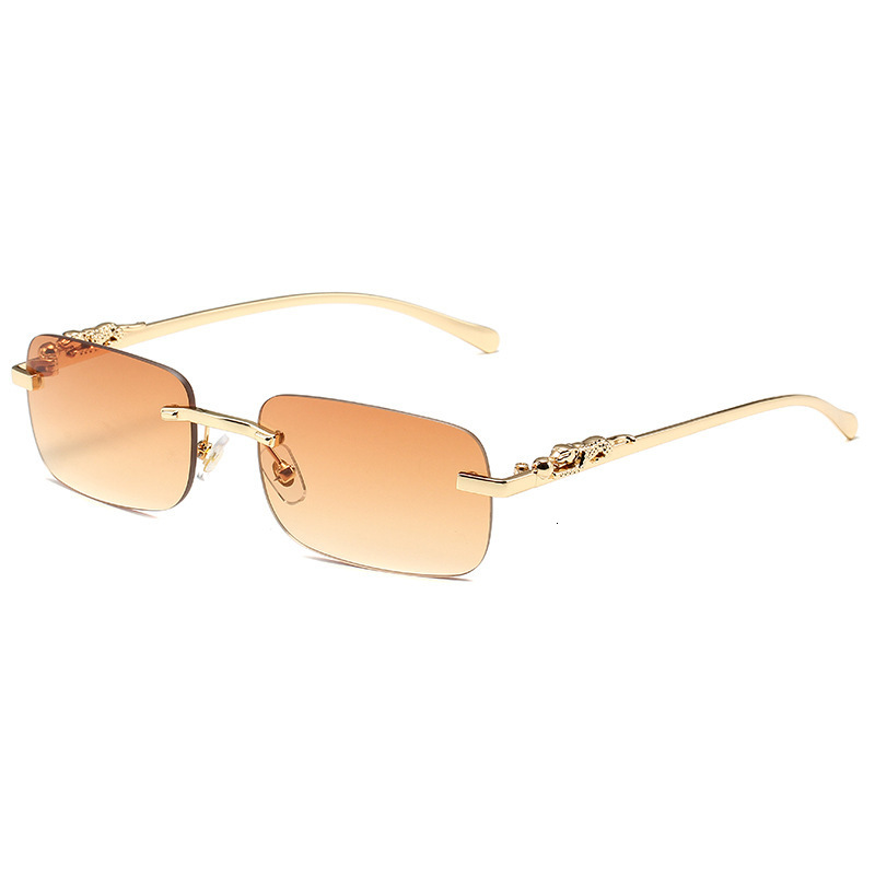 Brand Luxury Designer Sunglasses New Frameless Square For Men And Women Retro Cheetah Decorative Leopard Head Metal Sunglasses