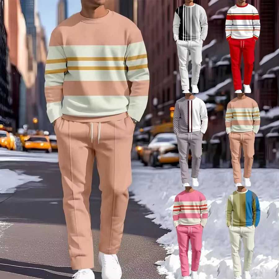 Men's Casual 2-Piece Set Comfortable Long-Sleeved 3D Printing Round Neck Man T-Shirt and Drawstring Sport Two-Piece Sets T260924