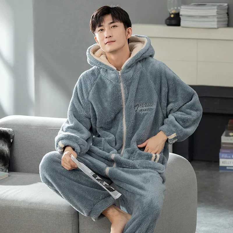 Sleep Lounge Women's Fall and Winter One-piece Pajamas Plush Pajamas Long Sleeve Zipper Hooded Jumpsuits Thick Home Warm One-piece Clothes for