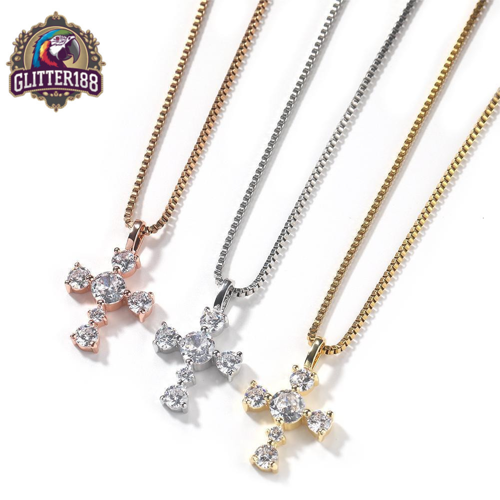 S925 Silver Cross Pendent Necklace Sterling Silver 925 Jewelry Fine Jewelry Cross Round Diamond Hip Hop Jewelry