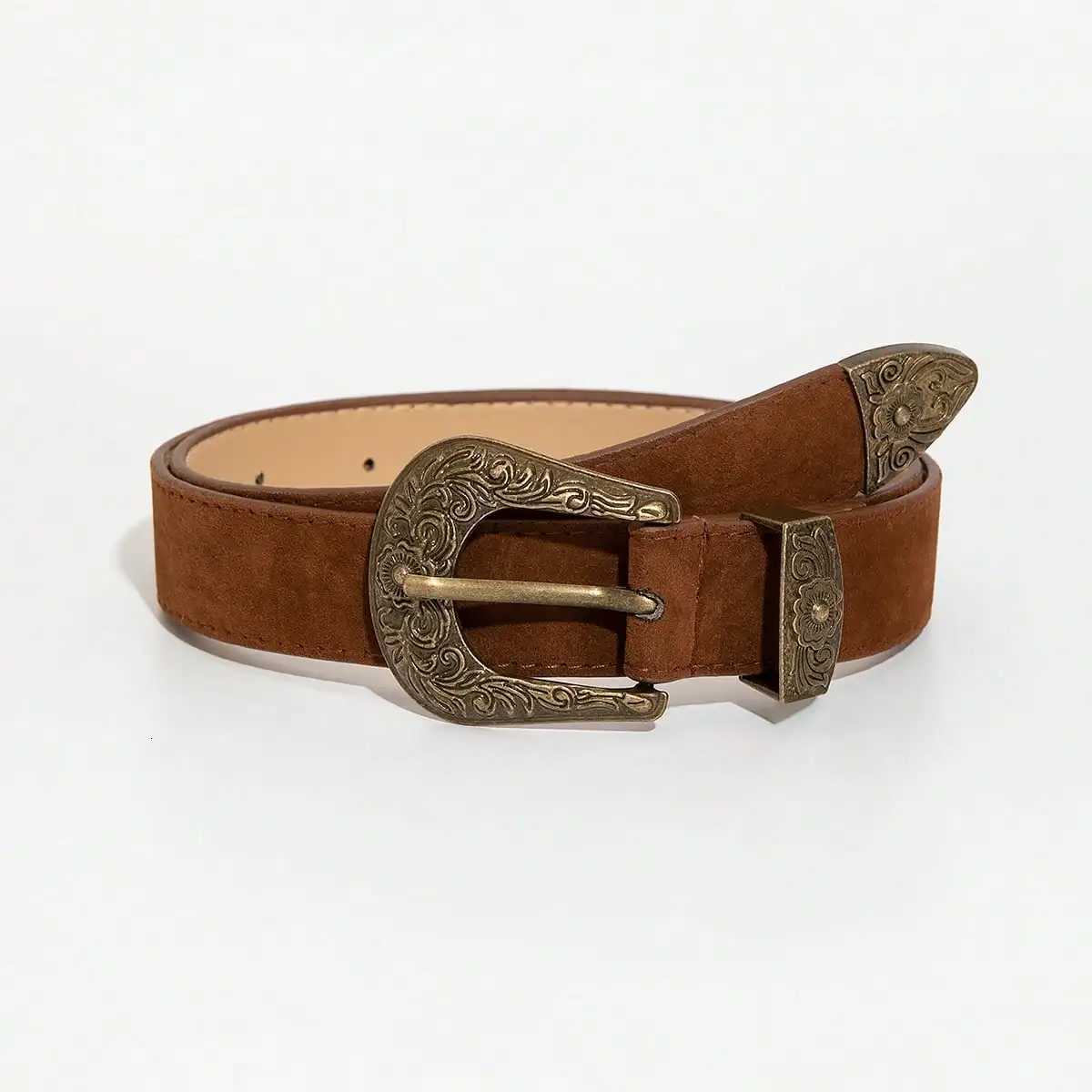 Cinture marroni 1pc Cintura da donna con fibbia in metallo bronzo intagliato Cintura in velluto pregiato satinato per jeans Cintura decorativa versa