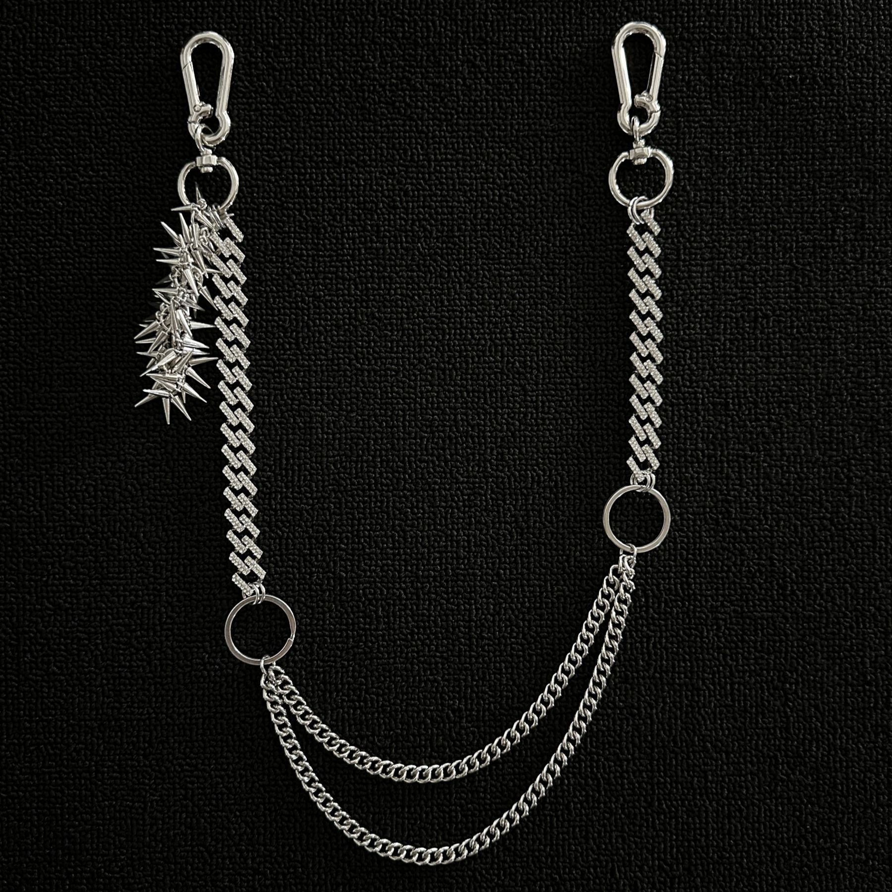 diamond-studded diamond-shaped Cuban link punk street style, hip-hop, rock, waist chain,
