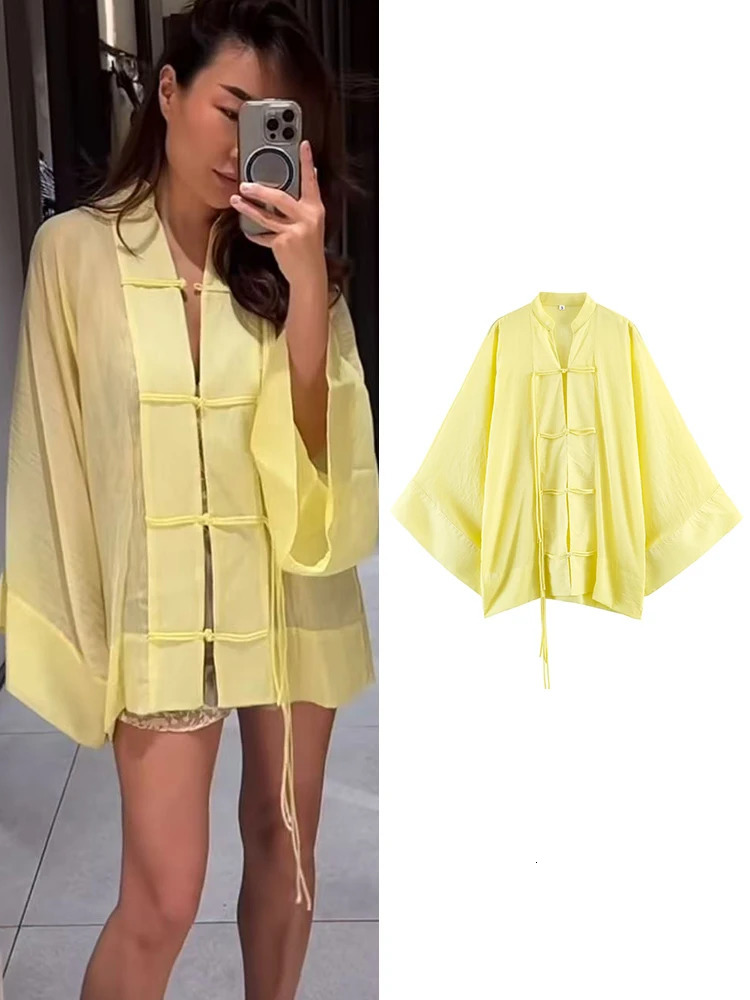 TFMLN Summer Fashion Women Loose Blouse Elegant Loose Long Sleeve Singlebreasted Casual Shirts Fashion See Through Thin Top 260924