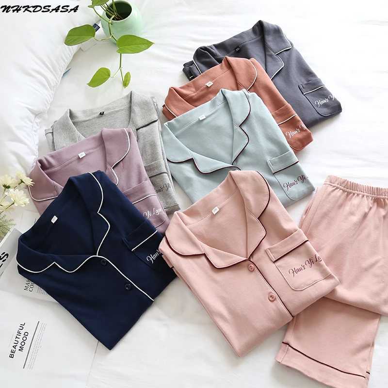 Salotto da notte da donna NHKDSASA Pigiama da donna Pigiama da donna Pantaloni autunnali Pigiama da donna Completo in cotone Pigiama lungo Femme Uom