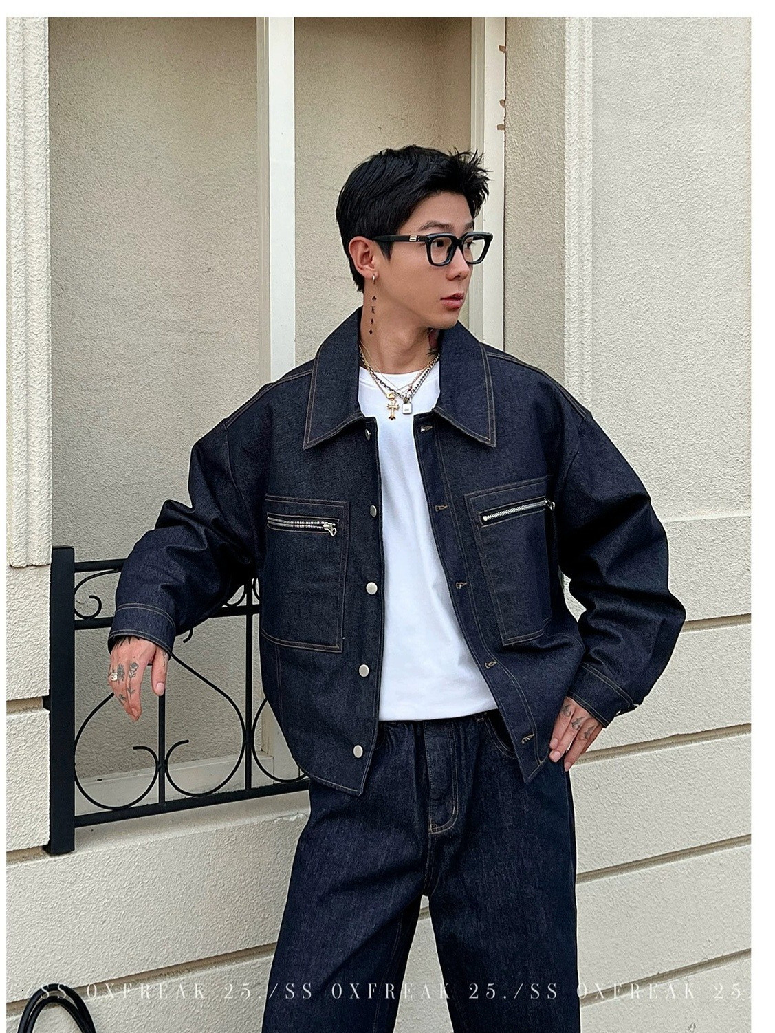 dark blue new autumn collection mens american street style exuding a sophisticated and cool vibe retro denim jacket trendy