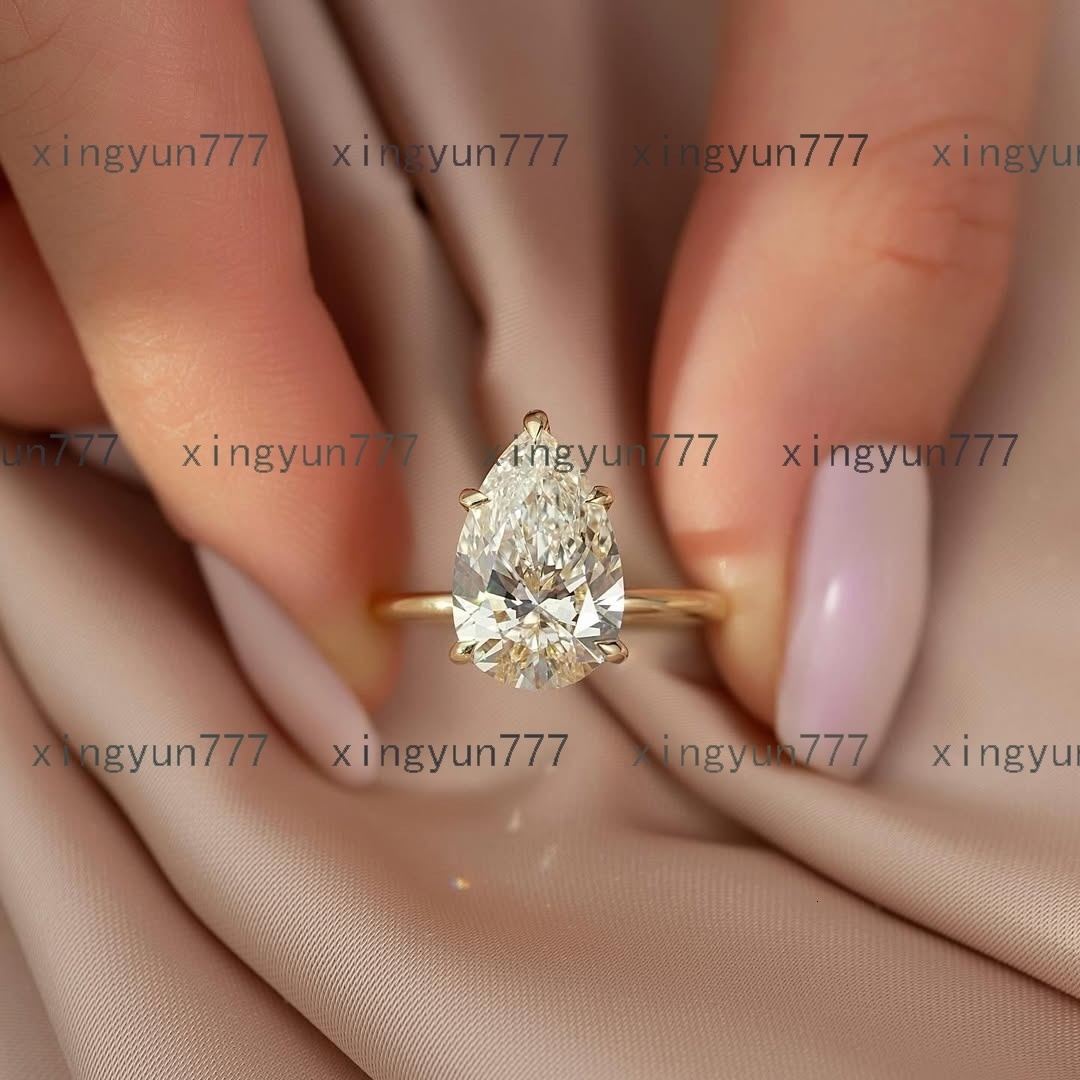 Custom 14k 18k Yellow Rose Gold Moissanite Diamond Wedding Rings 7x11mm 3ct Pear with Classic Five Claws Fine Jewelry