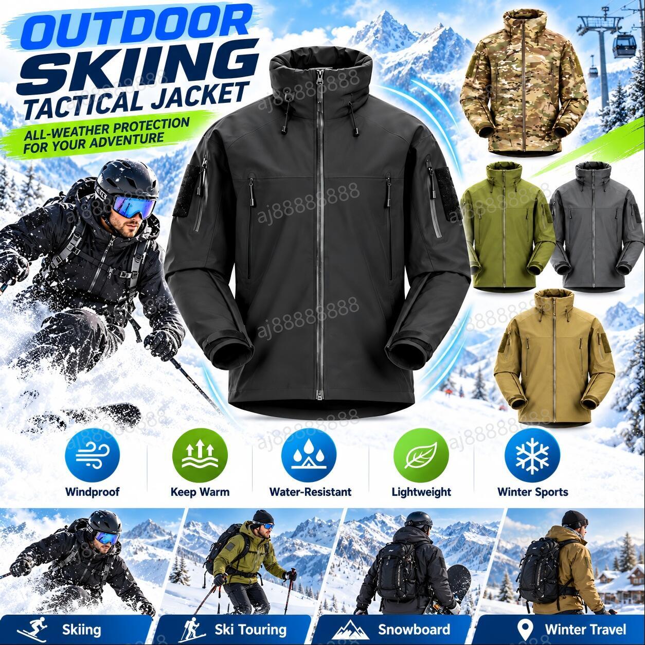 Arcteryxilly Men Ski Jacket Windproof Water Resistant Softshell Winter Outdoor Snow Sports Full Zip Jacket