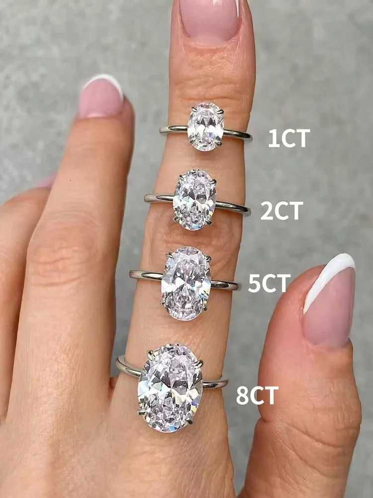 Rings ROUSLY 925 Sterling Band Silve Shiny 1-8CT Zircon Oval Stone Ring For Women Engagement Wedding Luxury High Quality Fine Jewelry N260924