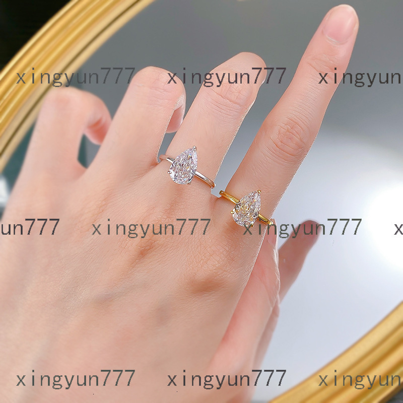 S925 Silver Water Drop Ring New Fashionable European and American 7 * 11 Ice Flower Cut Pear Shaped Ring Wedding Ring