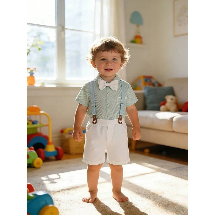Boys Clothing baby 2pcs Set British Style Baby Kidsth Birthday Party Toddlers Bow Tie Short Sleeve Shirts Suspender Shorts Sets Summer Children Cott