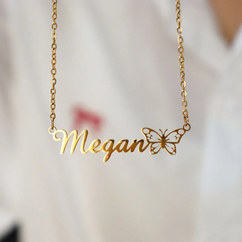 Custom Name Butterfly Necklaces For Women Personalized Name Necklace Choker Stainlesss Steel Wedding Jewelry Gift Bff260918