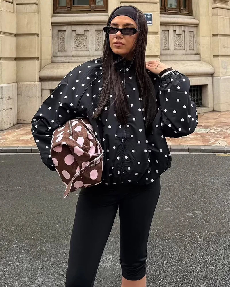Oversize Womens Jacket 2026 Fashion Spring Autumn LongSleeve Black Polka Dot Jacket for Women Casual Chic Women Outerwear 260924