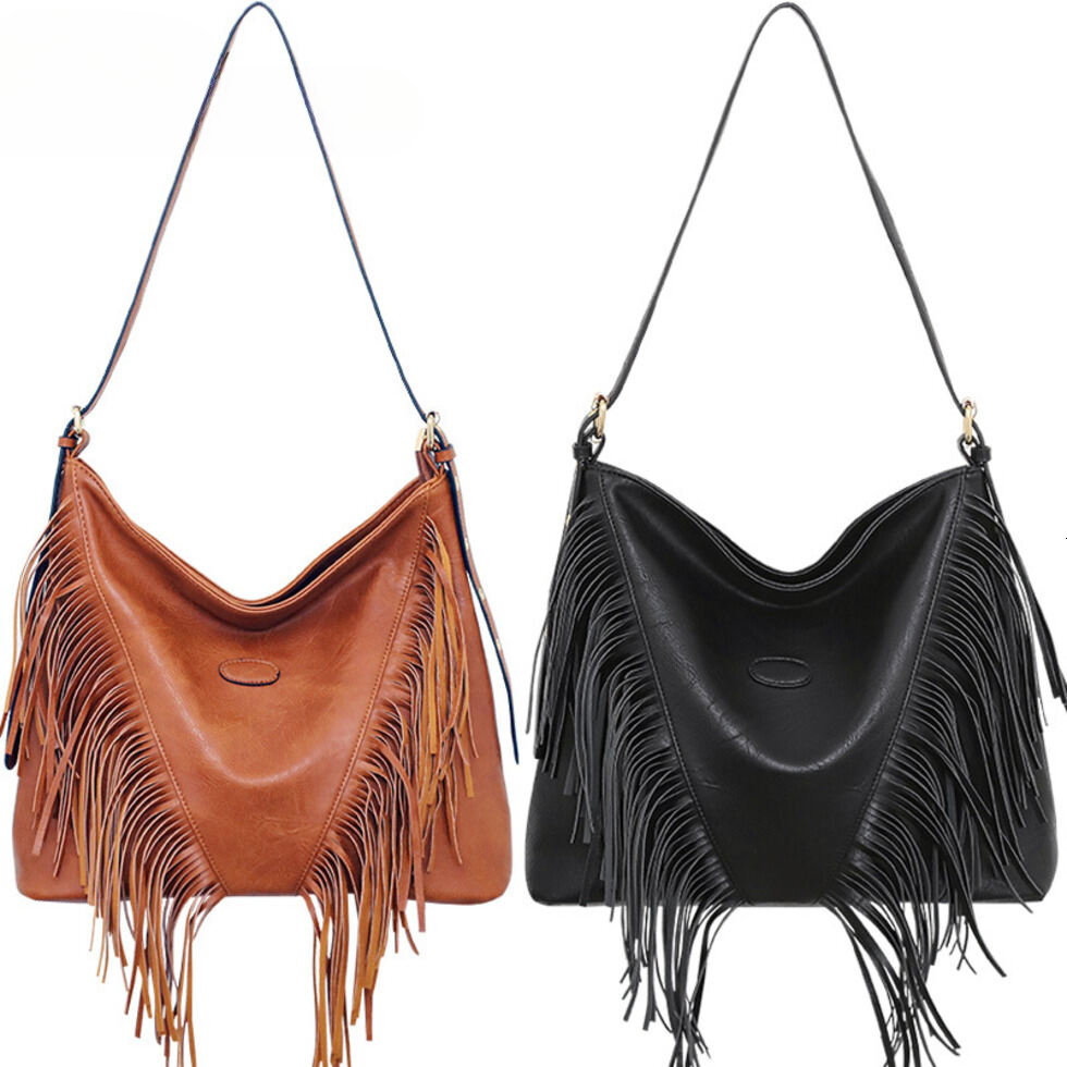 Factory Women's European American Soft Bucket Bag Large Capacity Rivet Tassel Casual Trendy Single Shoulder Crossbody Handheld Handbag