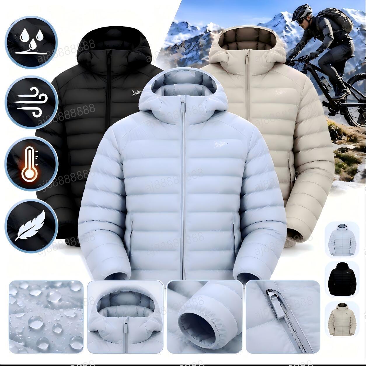 Arcteryxilly Men Women Hooded Cycling Jacket Warm Lightweight Puffer Coat Full Zip Windproof Winter Bike Riding Outdoor Top