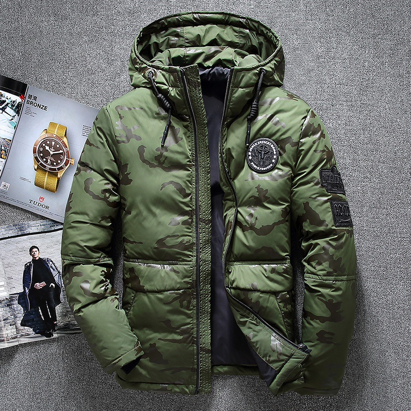 Men's New Short Camouflage Hooded Down Jacket Winter Outdoor Warm Windproof Stylish Outerwear For Daily Wear Hiking Travel Shopping And Cold Wi