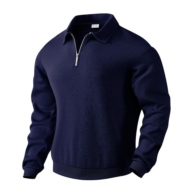 Polo à manches longues pour hommes, fermeture éclair quart, motif géométrique, pull, sweat-shirt, garniture côtelée, décontracté, hauts d'extérie