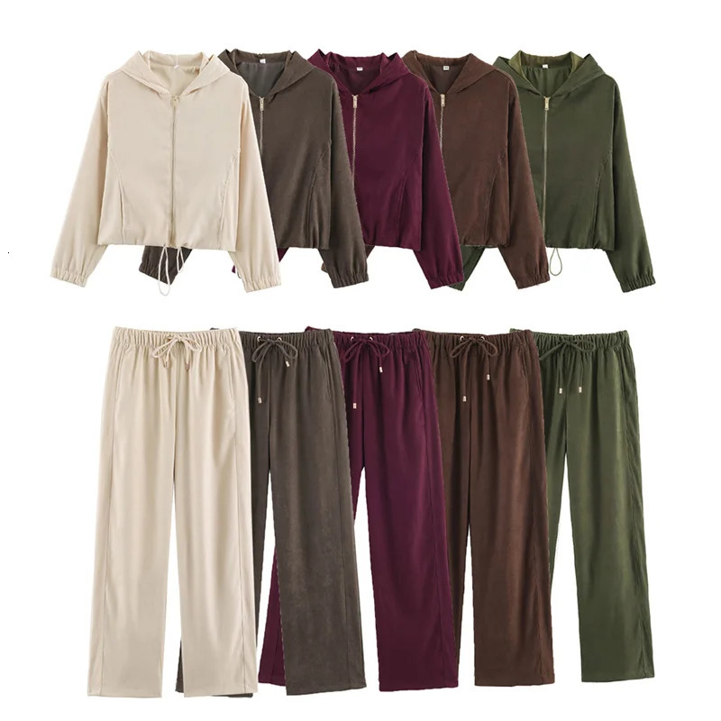 2026 Womens Hooded Jacket and Loose Pants Set Fashionable Versatile Elegant Graceful Casual Simple 260924