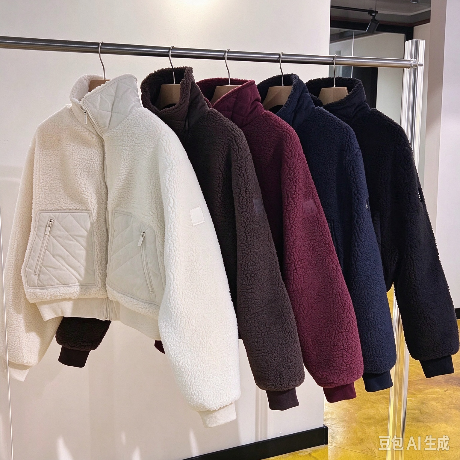 Designer Women Lamb Wool Hair Jacket Navy Blue Fleece Coats Zipper Sweater Winter Coat Cotton Crop Top Suit Up Pants Sets Clothes Puffer Jacket Yoga