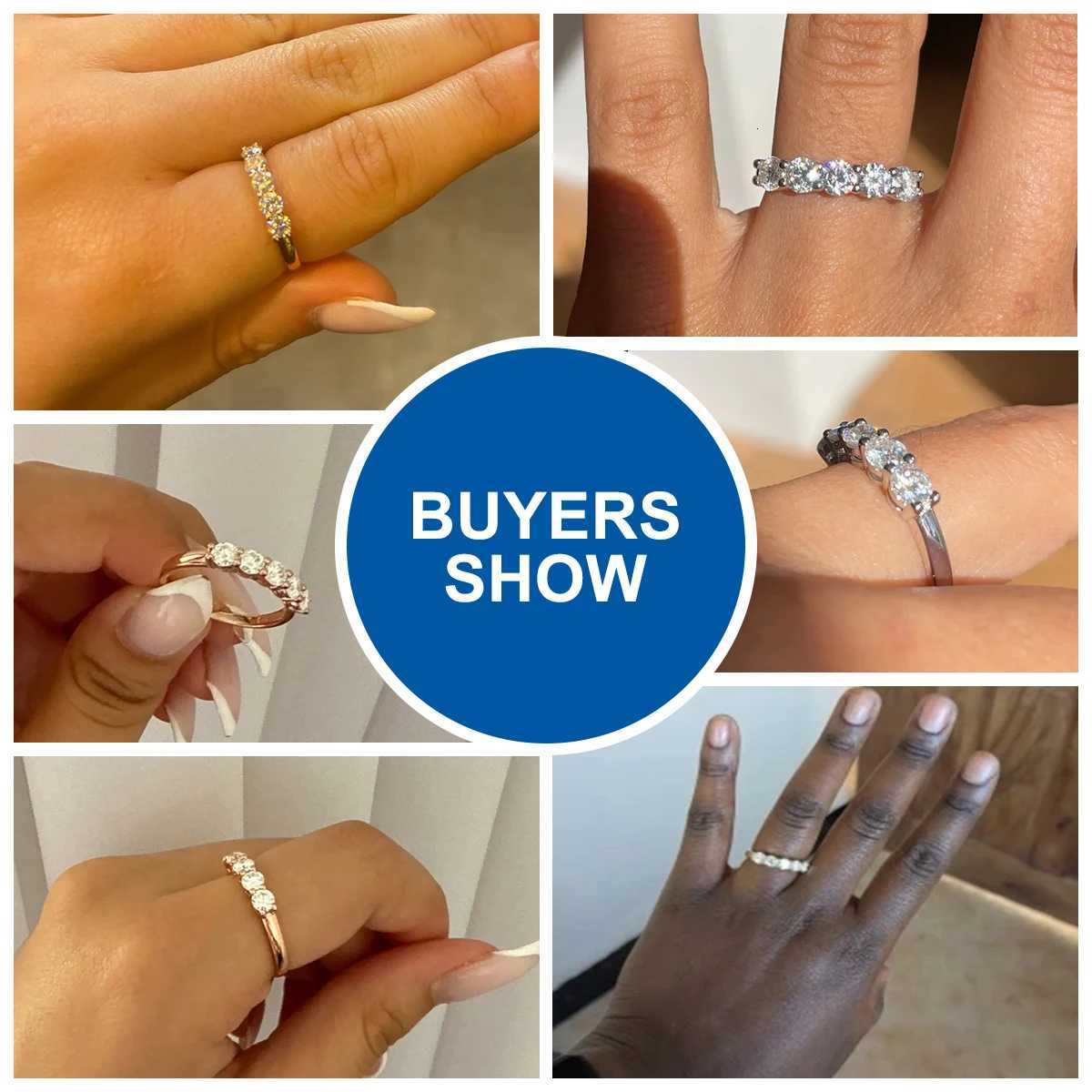 Rings 5pcs Stones Moissanite Band Diamond Ring for Woman Silver 925 100% Rose Gold Plated Fine Jewelry with Certified Engagement Gifts N260924