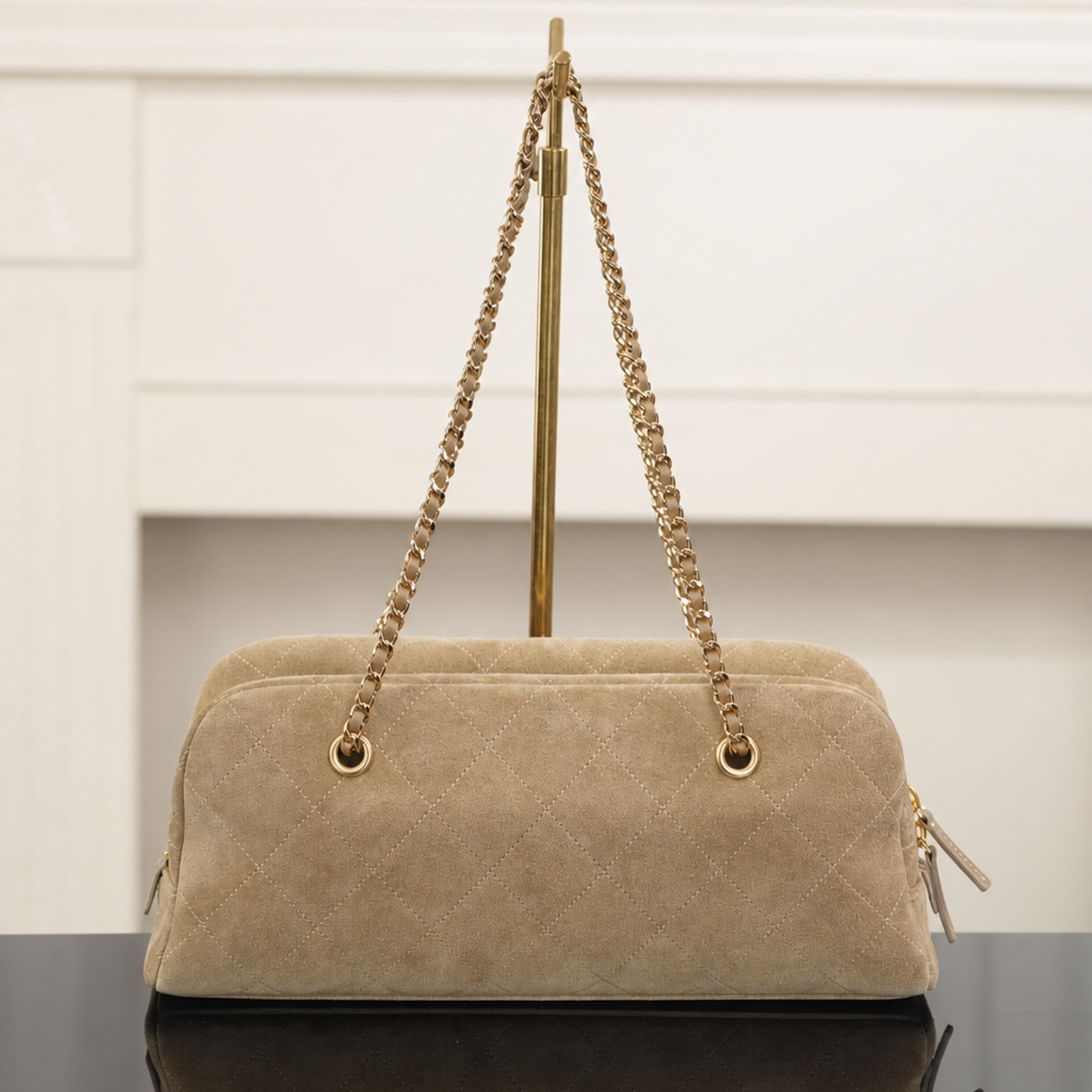 Designer Bag 26A Metiers d'Art Series Brown Suede Quilted Baguette Handbag Double Chain Shoulder Strap Vintage Underarm Purse Party Outing