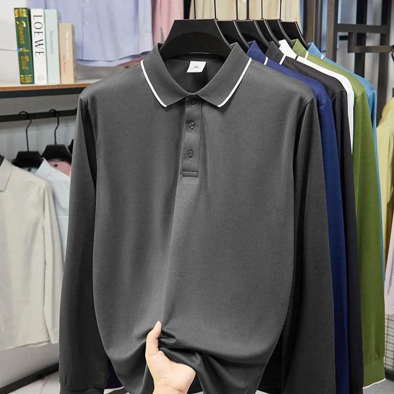 Men's Business Casual Long Sleeved Shirt Solid Color Polo Shirt Fashionable Breathable Comfortable Versatile Top 260922