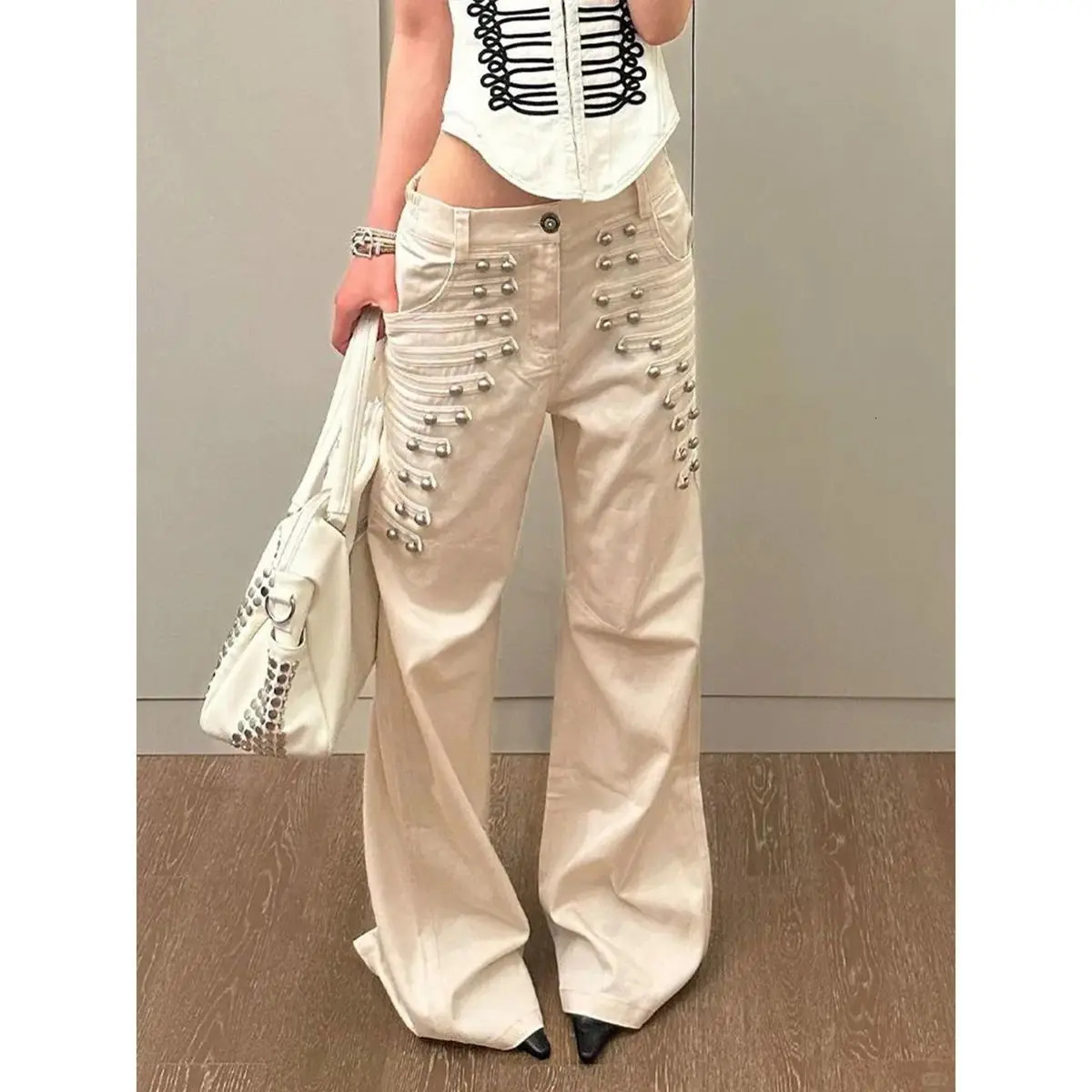 Jeans For Men And Women Trendy American High Street Metal Buckle n Straight Wide-leg Floor-length Pants Alternative Couple 260920